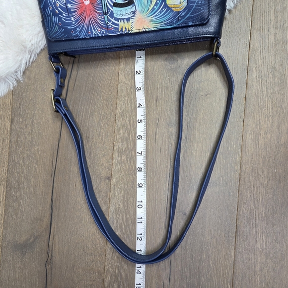 Anuschka Hand Painted Lady Liberty Statue Blue New York Cityscape Crossbody Bag - Picture 12 of 16